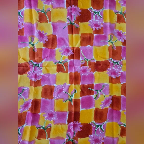 ELAINE GOLD Pink & Yellow Floral Silk Scarf | SZ 21" Sq - Picture 2 of 5